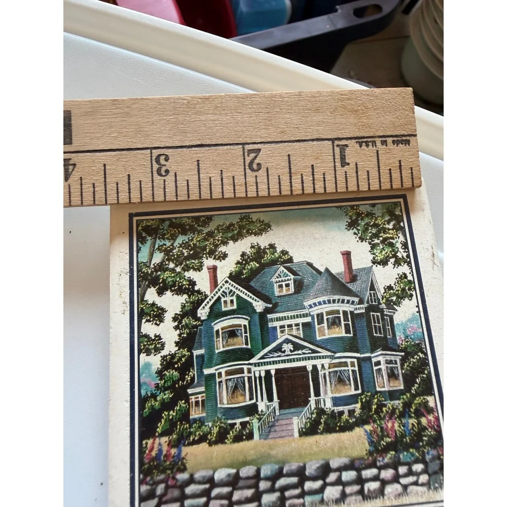 Vintage Victorian House Ceramic Tile‎ Coaster Cork Back Teal Mansion Decor 4x4
